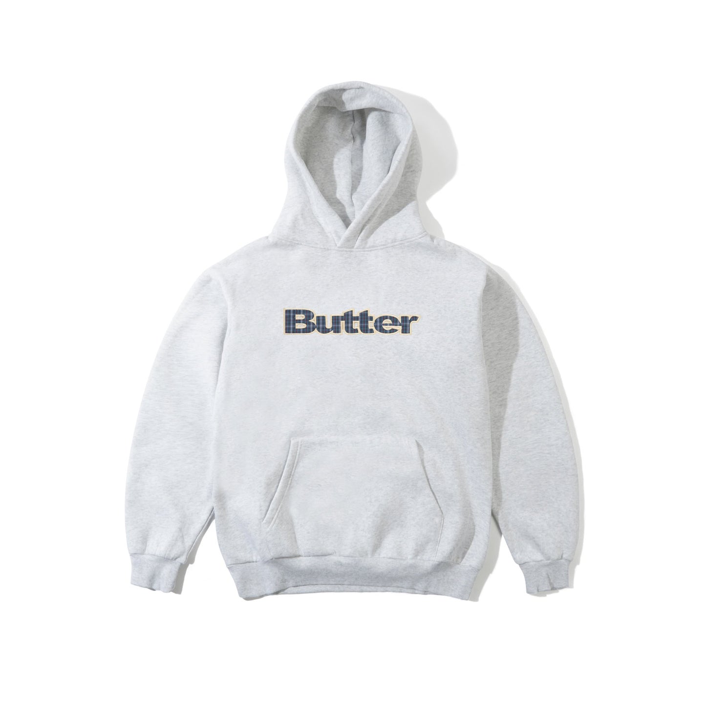 Butter Goods Plaid Logo Applique Pullover Hoodie Ash
