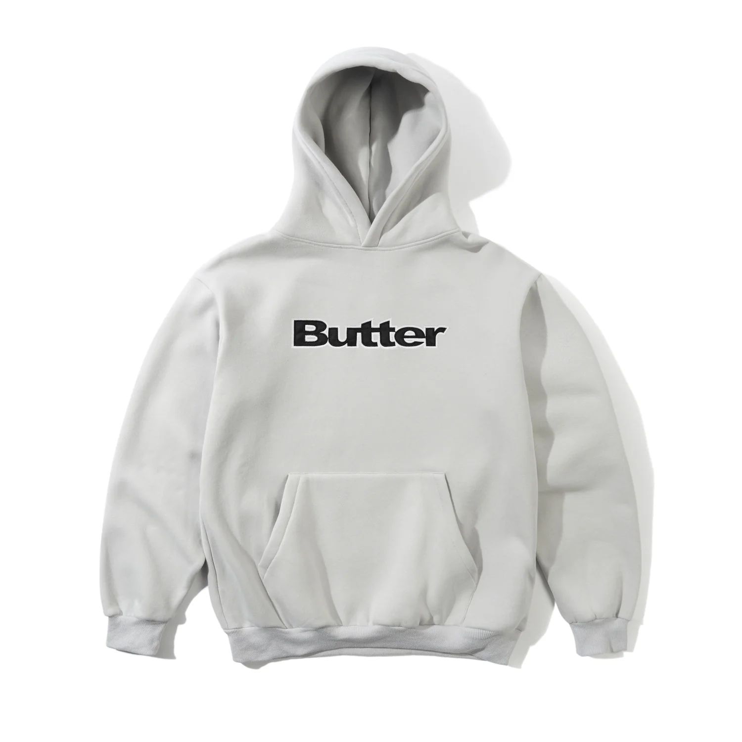 【BUTTER GOODS】 Satin Logo Applique Pullover Hood, Black Satin Logo Applique Pullover Hood, Black – Butter Goods