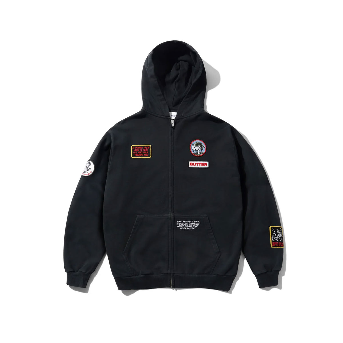Butter Goods Patches Zip-Thru Hood Washed Black