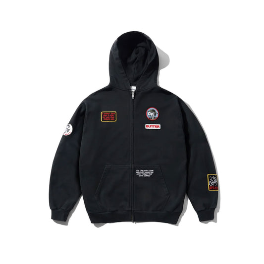 Butter Goods Patches Zip-Thru Hood Washed Black
