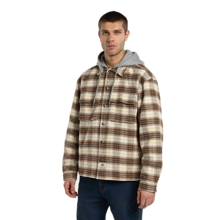 Dickies Eustis Hooded Flannel Shacket Egret