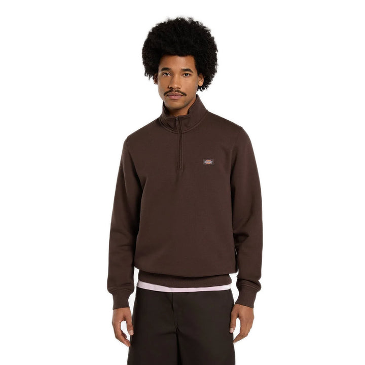 Dickies Oakport Quarter Zip Sweatshirt Chocolate Brown