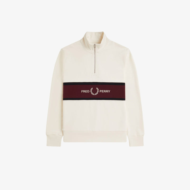 Fred Perry M2418 Embroidered Panel Half Zip Sweatshirt Ecru