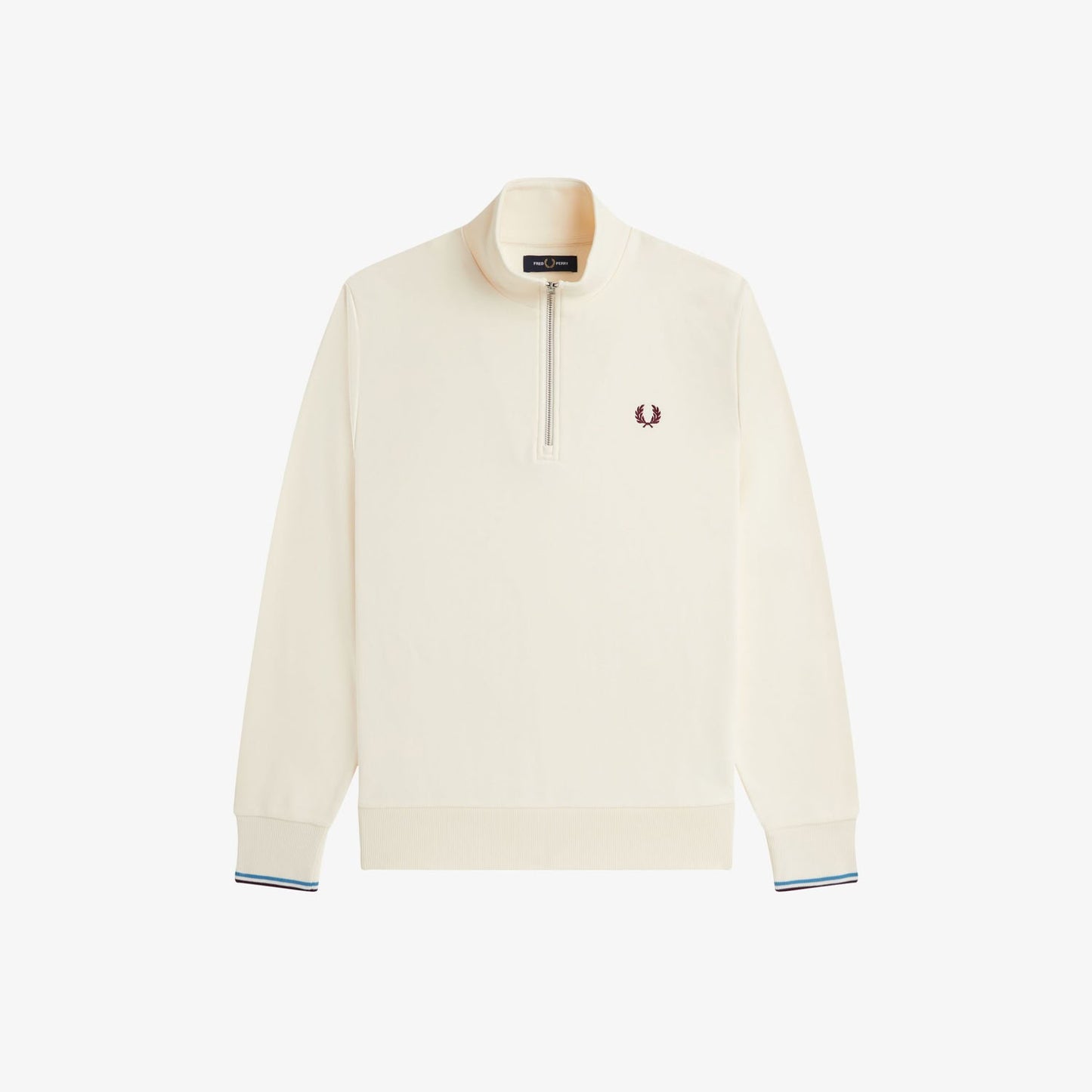 Fred Perry M3574 Half Zip Sweatshirt Ecru Court Blue Oxblood