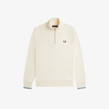 Fred Perry M3574 Half Zip Sweatshirt Ecru Court Blue Oxblood