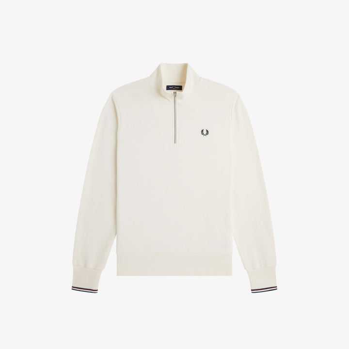 Fred Perry M3574 Half Zip Sweatshirt Ecru Oxblood Grassroots