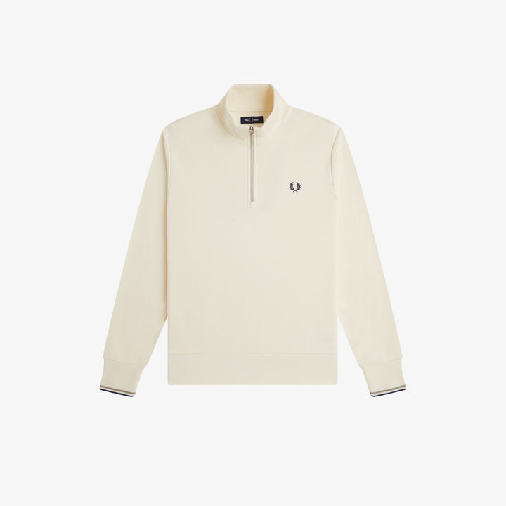 Fred Perry M3574 Half Zip Sweatshirt Ecru Seagrass Dark Airforce