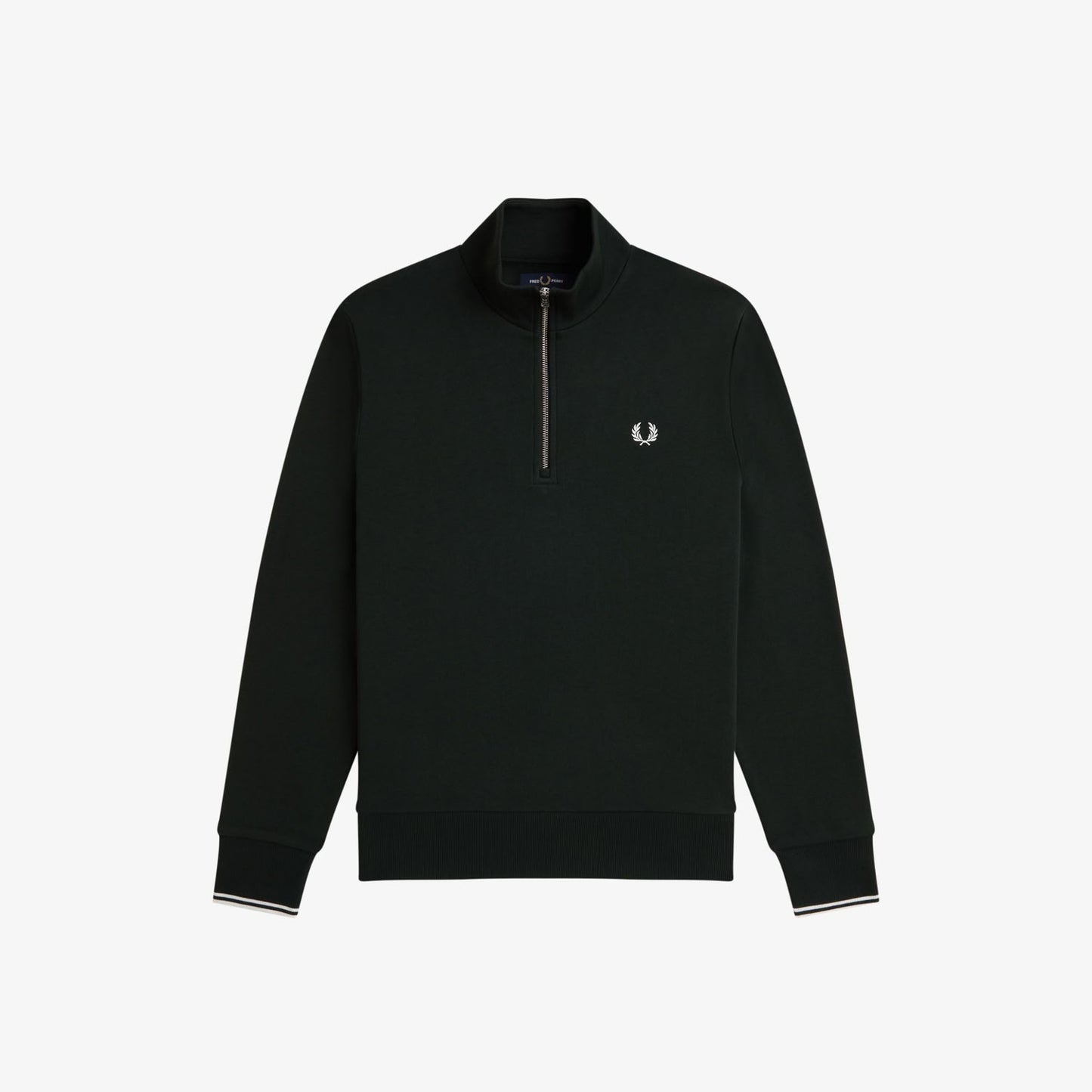 Fred Perry M3574 Half Zip Sweatshirt Night Green Snow White