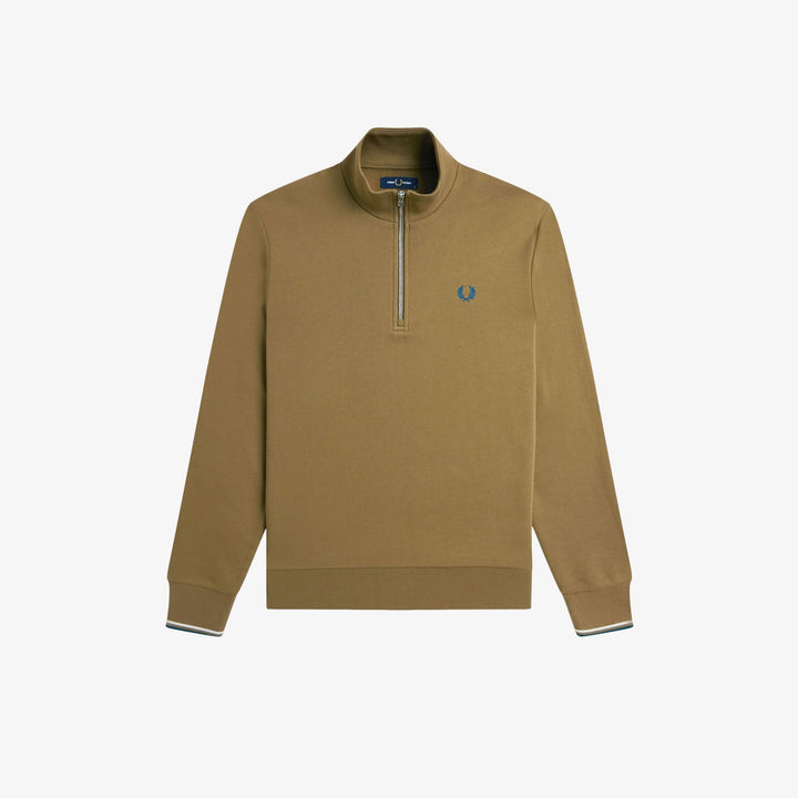Fred Perry M3574 Half Zip Sweatshirt Shaded Stone Ecru Dark Petrol