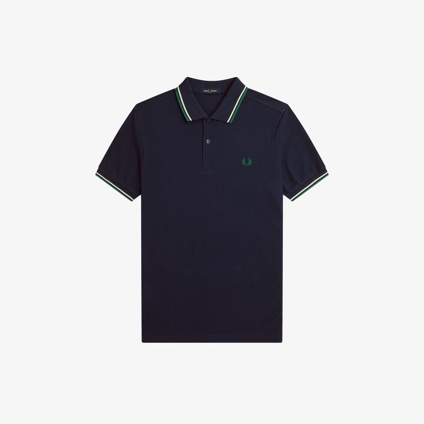 Fred Perry M3600 Polo Dark Carbon Light Ecru Label Green
