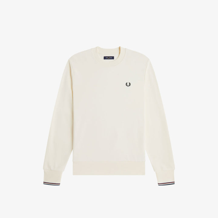 Fred Perry M7535 Crew Neck Sweatshirt Ecru Oxblood Grassroots